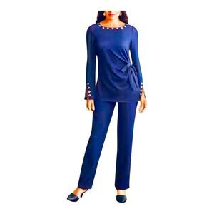 Midnight Velvet Stretchy Office Desk to Dinner Party Blue Grommet Tunic Pant Set
